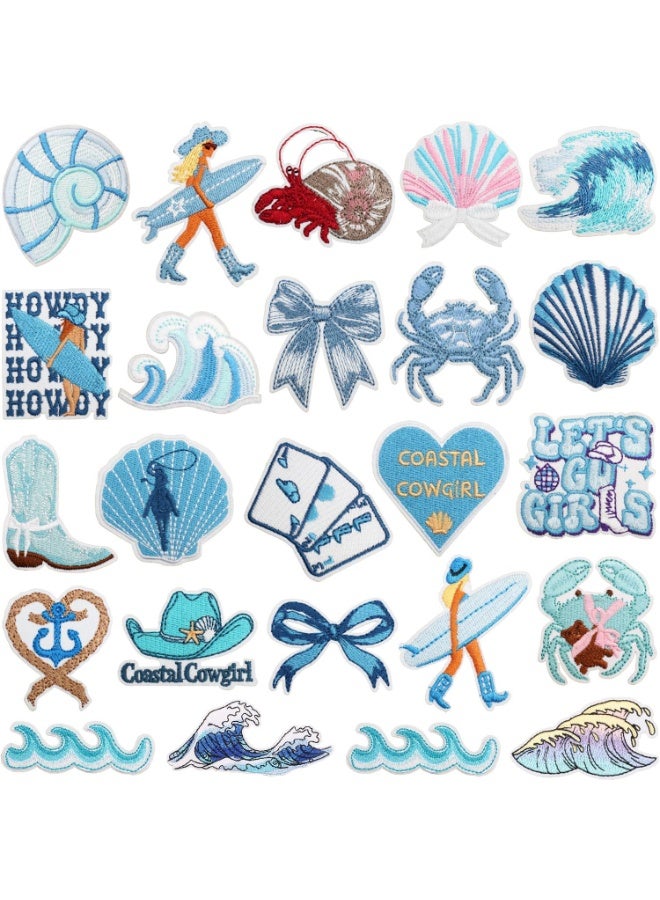 Peachjoy 24pcs Summer Sea Iron/Sew on Patches, Ocean Beach Wave Embroidered Applique, Coastal Cowgirl Decration for Clothes, Hat, Bag, Jeans, Dress, Shirt - Image 2